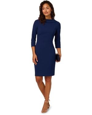 Adrianna Papell Rolled Neck Crepe Midi Dress - Blue