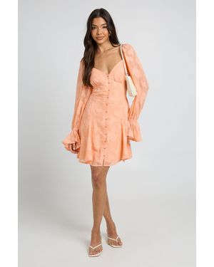 Boohoo Burnout Floral Godet Hem Mini Dress - Orange