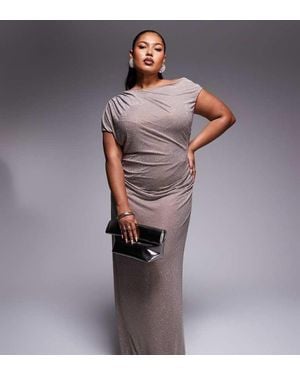 ASOS Design Iridescent Hotfix Ruched Off Shoulder Maxi Dress - Metallic