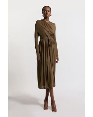 Karen Millen Premium Tencel Jersey Wrap Detail Midi Dress - Natural