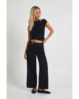 Boohoo Petite Low Rise Belted Straight Leg Trousers - Blue