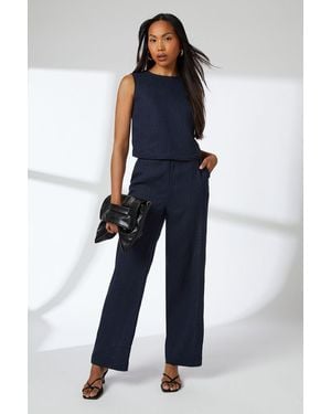 PRINCIPLES Linen Blend Cropped Top Viscose - Blue