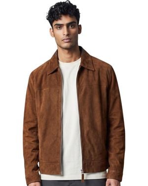 Infinity Leather Goat Suede Harrington Biker Jacket - Brown