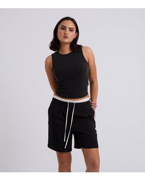 Urban Bliss Washed Ribbed Racer Vest - Black