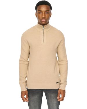 Duck and Cover Potenza Knitted Quarter Zip Jumper - Natural