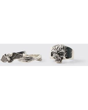 BoohooMAN 3 Pack Gothic Rings Zinc - Metallic