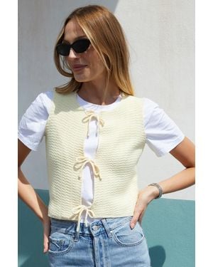 Threadbare Lemon Tie Front Knitted Vest - Yellow