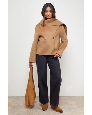 Oasis Hand Stitched Scarf Longline Jacket Coat - Blue