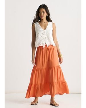 Gini London Viscose Tiered Skater Maxi Skirt - Orange