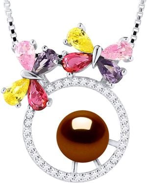 Diadema Butterfly Necklace Freshwater Pearl Round 8-9Mm 925 - Pink