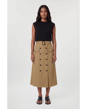 Karen Millen Tailored Cotton Trench Button Front Pleated Skirt - Natural