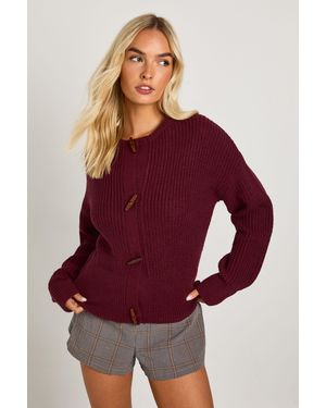 Boohoo Toggle Button High Neck Knit Cardigan - Red
