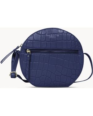 Assots London Jane' Embossed Croc Leather Round Designer Crossbody Bag - Blue