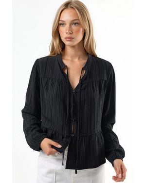 Hiccup Long Sleeve Tippet Collar Blouse - Black
