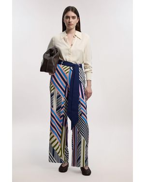 Karen Millen Geo Print Twill Woven Wide Leg Trouser - Blue