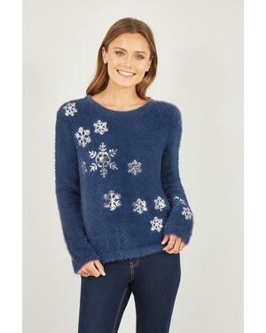Mela London Sequin Snowflake Fluffy Jumper Polyamide - Blue