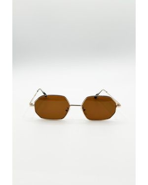SVNX Oval Geometric Metal Frame Sunglasses - White