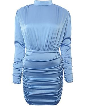 Rare London Satin High Neck Mini Dress - Blue