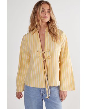Nasty Gal Cotton Stripe Tie Front Wide Cuff Shirt - Natural