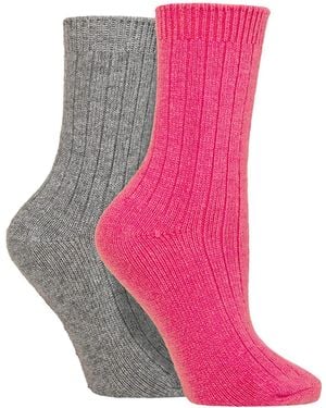 Wildfeet 2-Pack Kasjmier Wol Slaapsokken - Roze