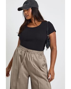 Boohoo Plus Basic Rib Scoop Neck Fitted Short Sleeve Top - Blue
