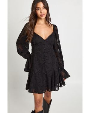 Boohoo Burnout Floral Godet Hem Mini Dress - Black