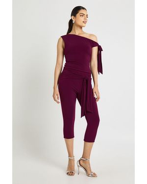 Boohoo Double Layer Slinky Tie Waist Capri - Red