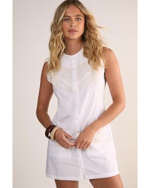 Nasty Gal Cotton Embroidered Button Through Sleeveless Mini Dress - White