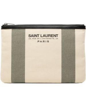 Saint Laurent Pre-Owned Canvas Beach Zip Clutch - Natural