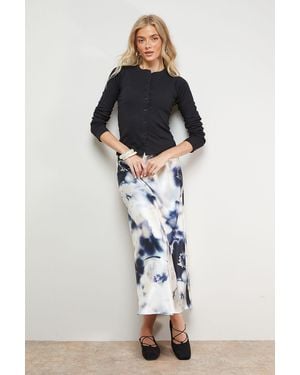 Oasis Printed Satin Bias Midi Skirt - Blue