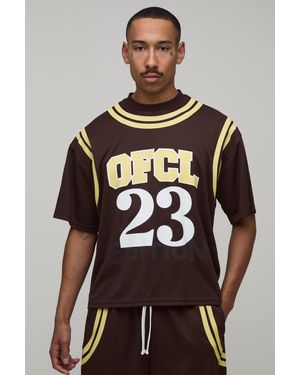 BoohooMAN Oversized Boxy Mesh Ofcl 23 Printed T-Shirt - Brown