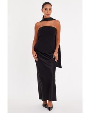 Quiz Petite Satin Hem Midaxi Dress - Black