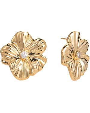The Jewellery Stockroom Plated Oversized Floral Cubic Zirconia Stud Earrings - Metallic