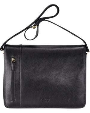 Infinity Leather Genuine Laptop Satchel Messenger Shoulder Bag - Black