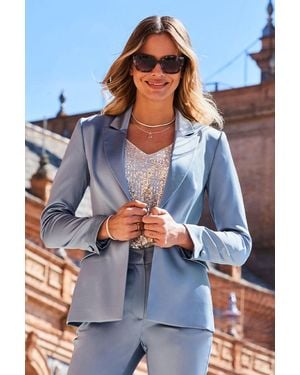 Sosandar Soft Premium Satin Tuxedo Blazer - Blue