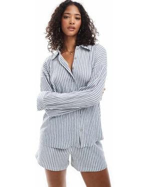 ONLY Textured Oversized Shirt Co-Ord - Blue