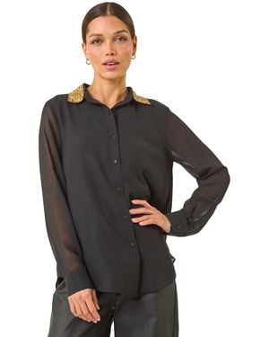 Roman Sequin Collar Shirt - Black