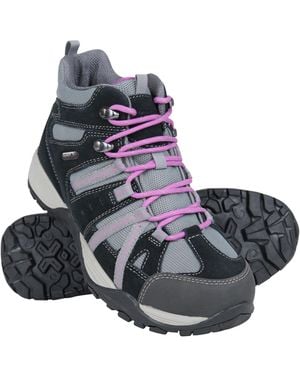 Mountain Warehouse 'Direction' Walking Boots Wide Fit Rubber Outsole Waterproof Shoes Leather - Grey