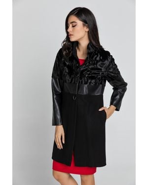 Conquista Three Fabric Coat Fashion - Black