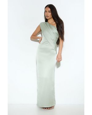 MissPap Draped Neckline Satin Bridesmaid Maxi Dress - Green