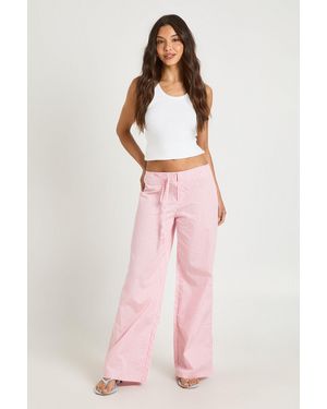 Boohoo Low Rise Tie Detail Straight Leg Trouser - Pink