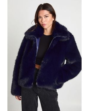 Boohoo Vintage Look Faux Fur Jacket - Blue