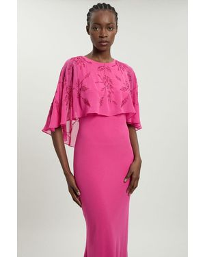 Karen Millen Beaded Cape Detail Maxi Dress - Pink