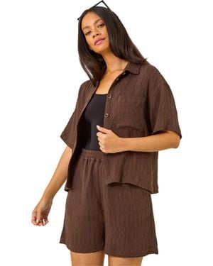 D.u.s.k Textured Buttoned Blouse - Brown