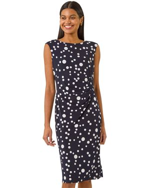 Roman Spot Print Gathered Stretch Dress - Blue