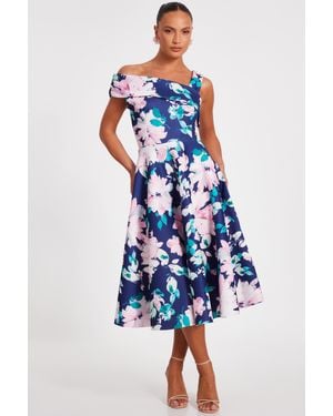 Quiz Floral Print Skater Dress - Blue
