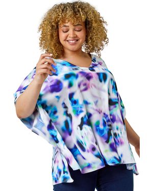 Roman Curve Watercolour Print Chiffon Top - Blue