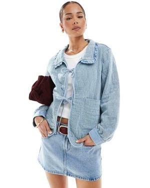 ONLY Quilted Tie Front Shacket With Frill Collar Detail - Blue