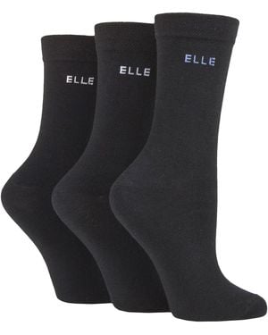 Elle 3 Pack Ladies Plain Cotton Socks - Black