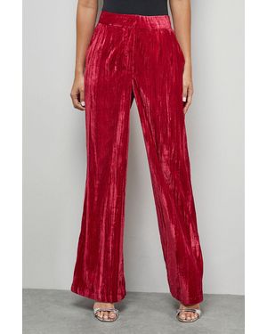 Warehouse Crushed Velvet Wide Leg Trouser Co-Ord - Red